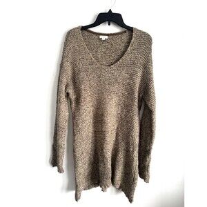 J Jill Pure Jill Womens Medium Brown Marled Long Sleeve Sweater Tunic V-neck